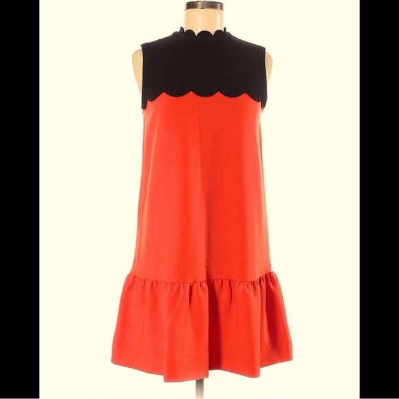 New Victoria Beckham coral/black scalloped dress with ruffle bottom - Picture 2 of 15